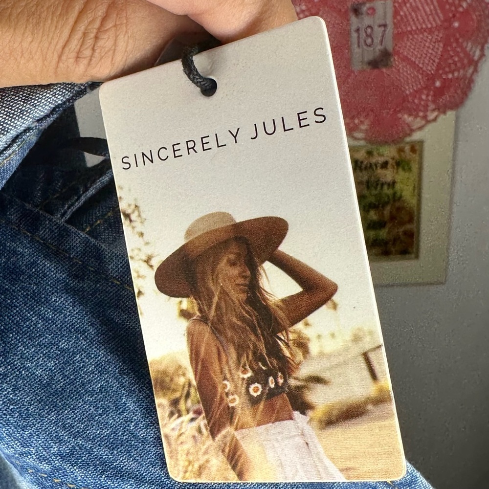 NWT Sincerely Jules Blue Jean Denim Button Down, Belted, & Wide Leg Jumpsuit L - Picture 9 of 13